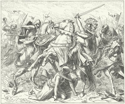 Opprøreren hertug Rudolf av Swabia ble dødelig såret i slaget ved Elster av Wilhelm Camphausen