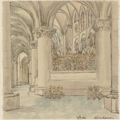Interiør av Notre-Dame i Paris av Wilhelm Cornelis Bauer