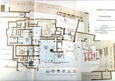 Kart over den antikke byen Hellas Tiryns, Heinrich Schliemann, Paris av Wilhelm Doerpfeld