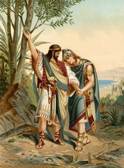 Jonathan og Davids vennskap (farge litho) av Wilhelm Ebbinghaus