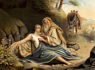 Den barmhjertige samaritan (farge litho) av Wilhelm Ebbinghaus