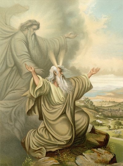 Herren viser Moses det lovede land (farge litho) av Wilhelm Ebbinghaus