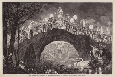 Festival som feirer kunstneren Peter von Cornelius i Malkastenpark, Düsseldorf, Tyskland (gravering) av Wilhelm Gause