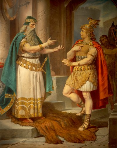 Kong Sigurd møter den vise eremitten Grypin, fra Sigurd Saga, Nedre sal, ca. 1882-83 (veggmaleri) av Wilhelm Hauschild