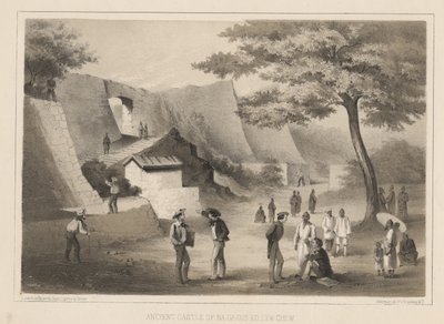 Det gamle slottet Na-Ga-Cus-Ko, Lew Chew, 1855 av Wilhelm Joseph Heine