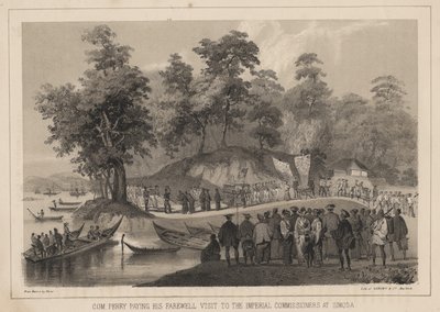 Com. Perry tok avskjedsbesøk til de keiserlige kommissærene i Simoda, 1855 av Wilhelm Joseph Heine