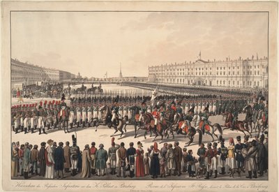 En gjennomgang av det russiske infanteriet på Palace Square i St Petersburg, 1809-1813 av Wilhelm Kobell Ritter von
