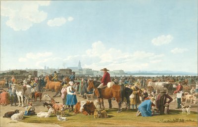 Storfemarked nær Genua, 1820 av Wilhelm Kobell Ritter von