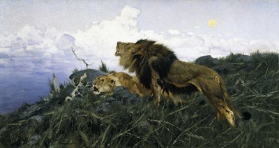 Løver i skumringen, av Wilhelm Kuhnert