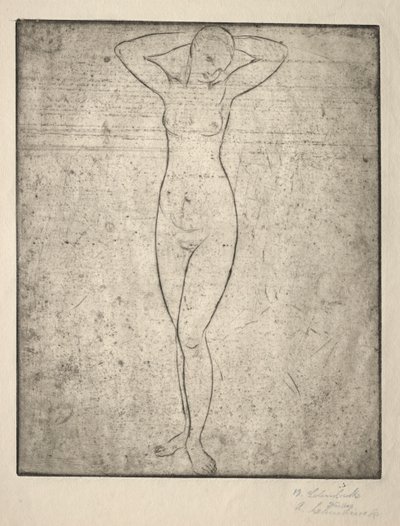 Stående jente med armene bak hodet av Wilhelm Lehmbruck