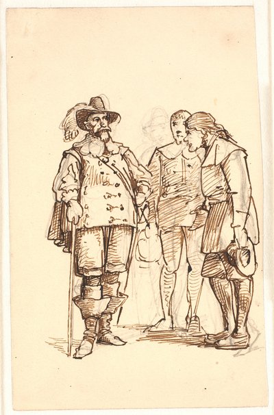 Adelsmann fra Chr. 4.s tid å snakke med to menn av Wilhelm Marstrand