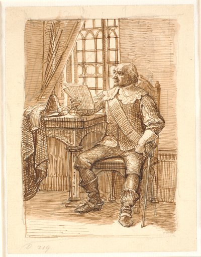 Adelsmann fra Chr. 4.s tid sitter og leser et brev av Wilhelm Marstrand