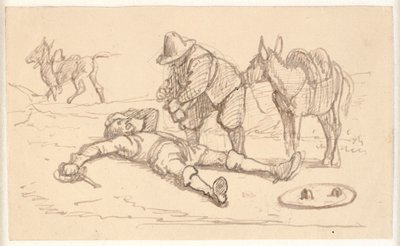 Don Quijote ligger såret og får hjelp av Sancho av Wilhelm Marstrand