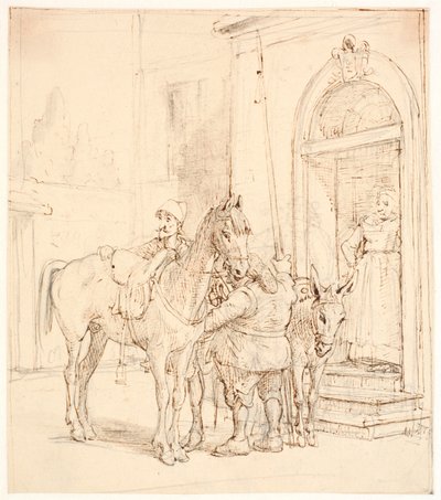 Don Quixote og Sancho Panza utenfor tavernaen av Wilhelm Marstrand