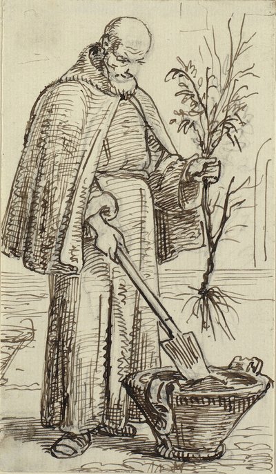 En munk planter et tre av Wilhelm Marstrand