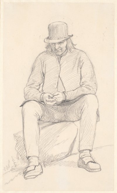 Gammel svensk bonde, sittende på en stein av Wilhelm Marstrand