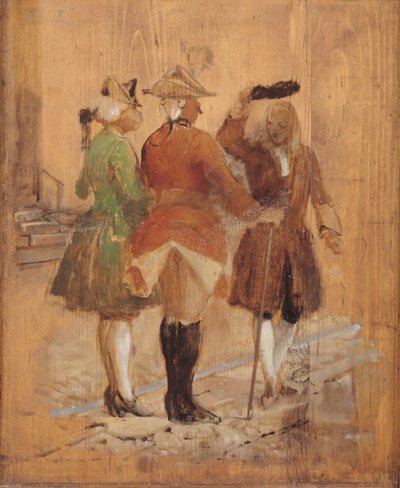 Holberg går ut av veien for Jacob von Thyboe og Jean de France av Wilhelm Marstrand