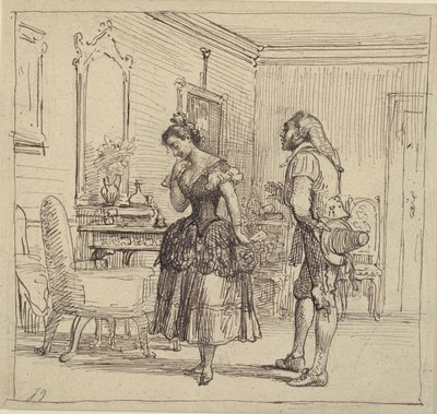 Rosina gir Figaro brevet til grev Almaviva. (Barberen fra Sevilla) av Wilhelm Marstrand