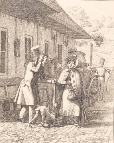 Scene utenfor en forbruksbod av Wilhelm Marstrand