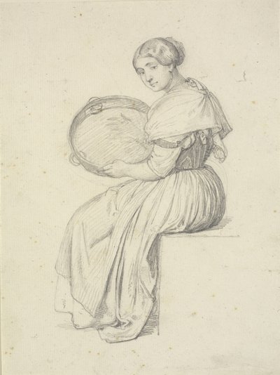 Sittende kvinne med tamburin av Wilhelm Marstrand