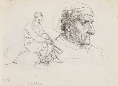 Studiehode og sittende kvinne av Wilhelm Marstrand