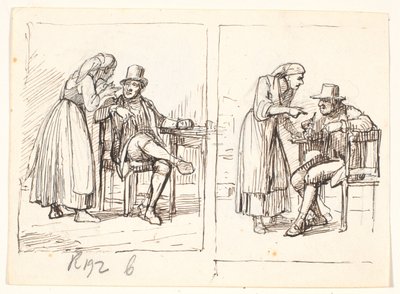 To scener med en italiensk kvinne som snakker med en eldre mann av Wilhelm Marstrand