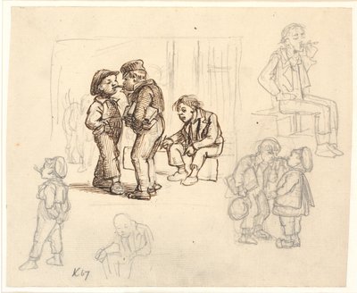 Gleden ved tobakk. Røykende gutter. av Wilhelm Marstrand