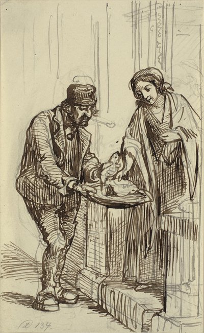 Ung dame og fiskehandler av Wilhelm Marstrand