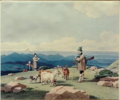 Jeger med melkepike og barn på Hirschberg av Wilhelm von Kobell
