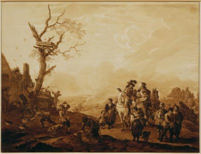 Sekk av en landsby av soldater av Wilhelm von Kobell