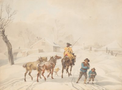 Postilion på hest i et vinterlandskap, ca. 1798. av Wilhelm von Kobell
