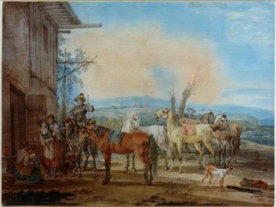 Rytter foran en taverna av Wilhelm von Kobell