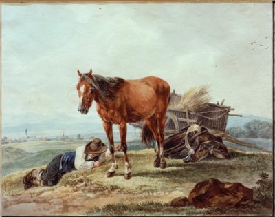 Sovende gårdsgutt med hest av Wilhelm von Kobell