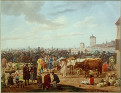 Storfemarked i utkanten av en by av Wilhelm von Kobell