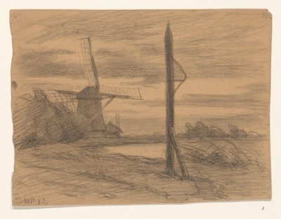 Landskap med stang og vindmølle av Wilhelmus Johannes Steenhoff
