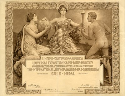 Louisiana Purchase Exposition blankt gullmedaljesertifikat, 1904 av Will H. Low