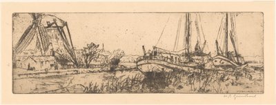 De Vliet (original tittel) av Willem Adrianus Grondhout (signed by artist)
