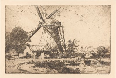 Vindmølle nær Haag av Willem Adrianus Grondhout (signed by artist)