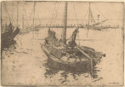 Lemmere i havnen i Volendam av Willem Adrianus Grondhout (signed by artist)