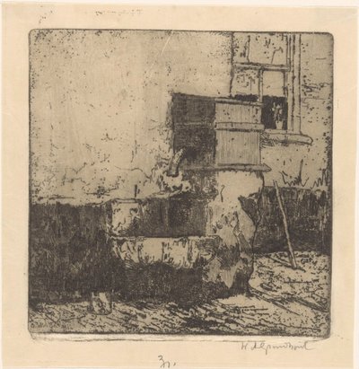 Vannpumpe ved et hus i Voorburg av Willem Adrianus Grondhout (signed by artist)