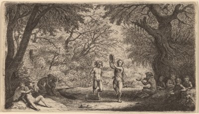 Bacchanal med et dansende par i sentrum. av Willem Basse