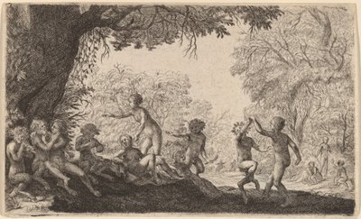 Bacchanal med et dansende par til høyre av Willem Basse