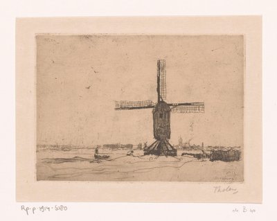 Doesburger Mill Vindmølle nær Doesburg (original tittel) av Willem Bastiaan Tholen (signed by artist)