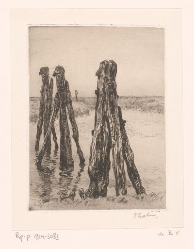 Tre fortøyningsstolper i lavvann Ducdalven (original tittel) av Willem Bastiaan Tholen (signed by artist)