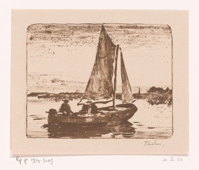 Mann i en seilbåt Schuitje (original tittel) av Willem Bastiaan Tholen (signed by artist)