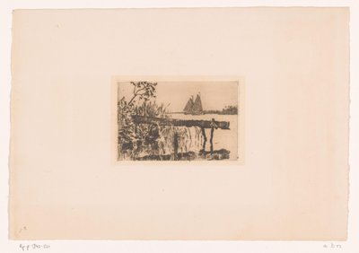 Landgang på bredden, bak den to seilbåter Mørk (original tittel) av Willem Bastiaan Tholen