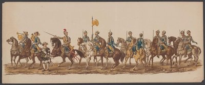 Delft parade av 1862, første gruppe Fjerde Lustrum ved Royal Academy i Delft - Ao. 1862 - Costumed Optogt (serietittel på objekt) av Willem Bernardus IJzerdraat