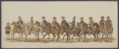 Delft parade av 1862, fjerde gruppe Fjerde Lustrum ved Royal Academy i Delft - Ao. 1862 - Costumed Optogt (serietittel på objekt) av Willem Bernardus IJzerdraat