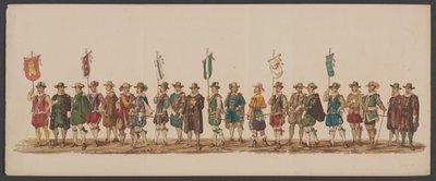 Delft parade av 1862, femte gruppe Fjerde Lustrum ved Royal Academy i Delft - Ao. 1862 - Costumed Optogt (serietittel på objekt) av Willem Bernardus IJzerdraat