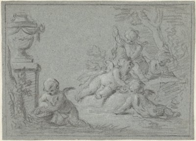 Putti i et landskap med en vase av Willem Bilderdijk